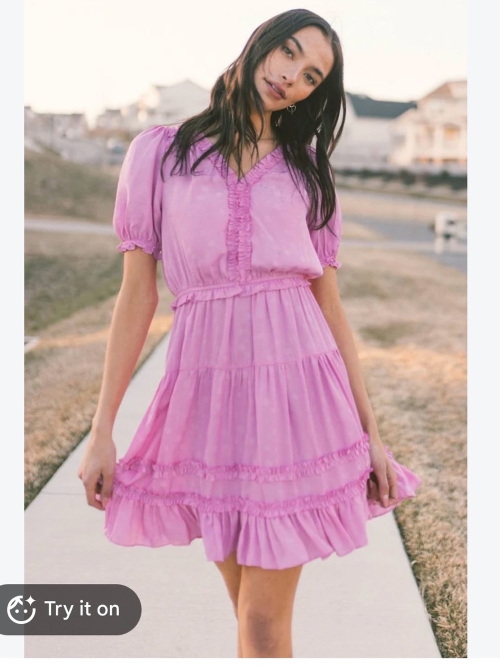Current Air Pink Tiered Ruffle Dress